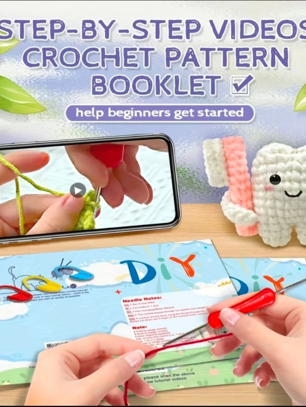 DIY Tooth & Tooth Brush Crochet For Beginners Kit All Tools Included New Sealed